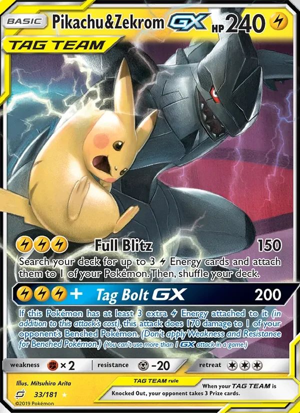 Pikachu & Zekrom GX Team Up card